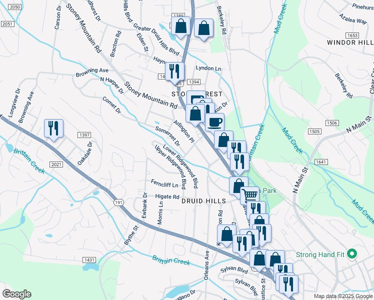 map of restaurants, bars, coffee shops, grocery stores, and more near 2001 Somerset Drive in Hendersonville