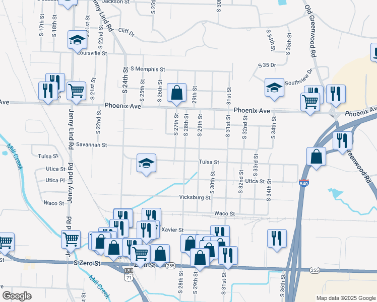 map of restaurants, bars, coffee shops, grocery stores, and more near 4901 South 28th Street in Fort Smith