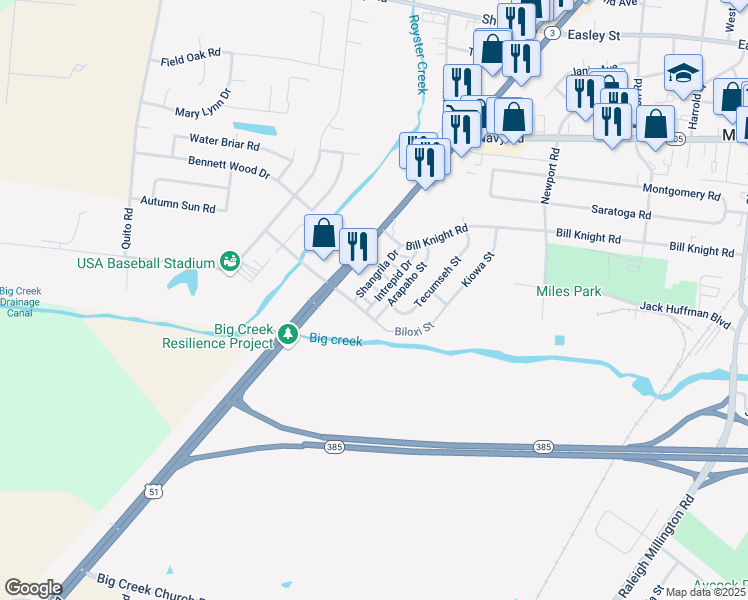 map of restaurants, bars, coffee shops, grocery stores, and more near 7666 Intrepid Drive in Millington