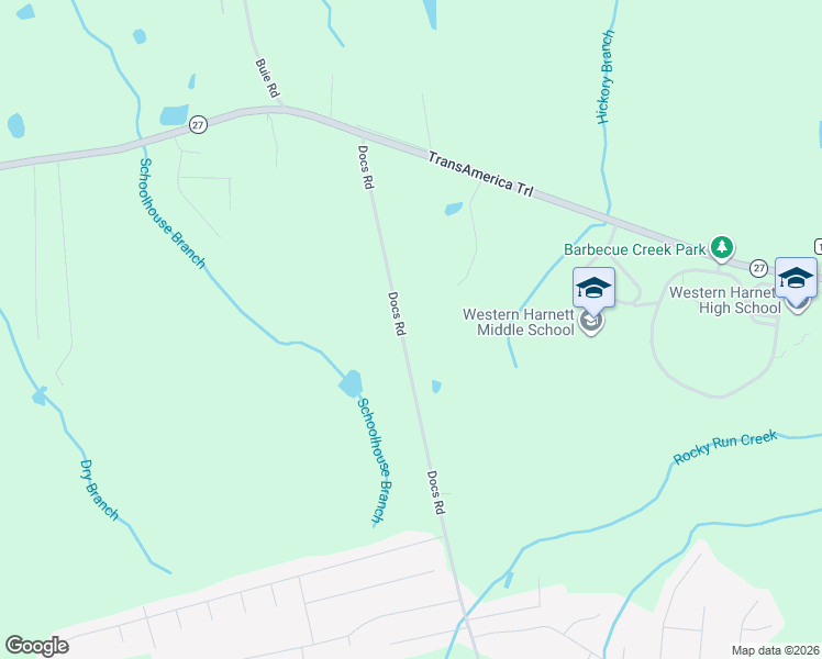 map of restaurants, bars, coffee shops, grocery stores, and more near 495 Docs Road in Lillington