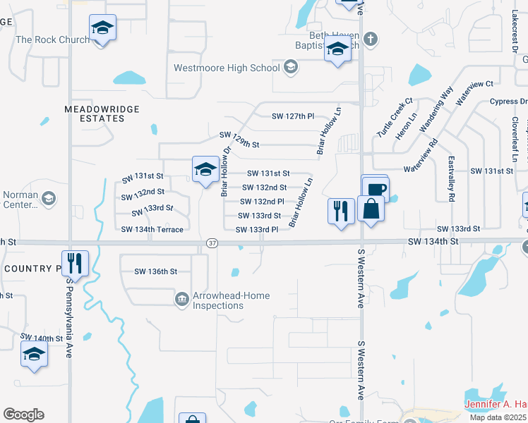 map of restaurants, bars, coffee shops, grocery stores, and more near 1200 Southwest 133rd Street in Oklahoma City