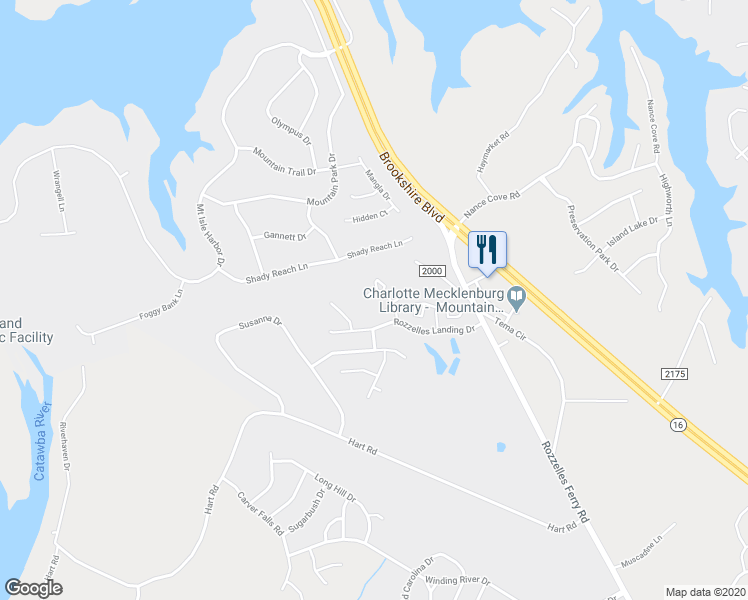 map of restaurants, bars, coffee shops, grocery stores, and more near 12540 Hennigan Place Lane in Charlotte