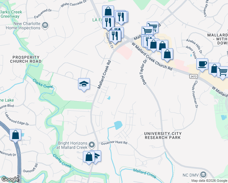 map of restaurants, bars, coffee shops, grocery stores, and more near 2835 Alexander Road in Charlotte