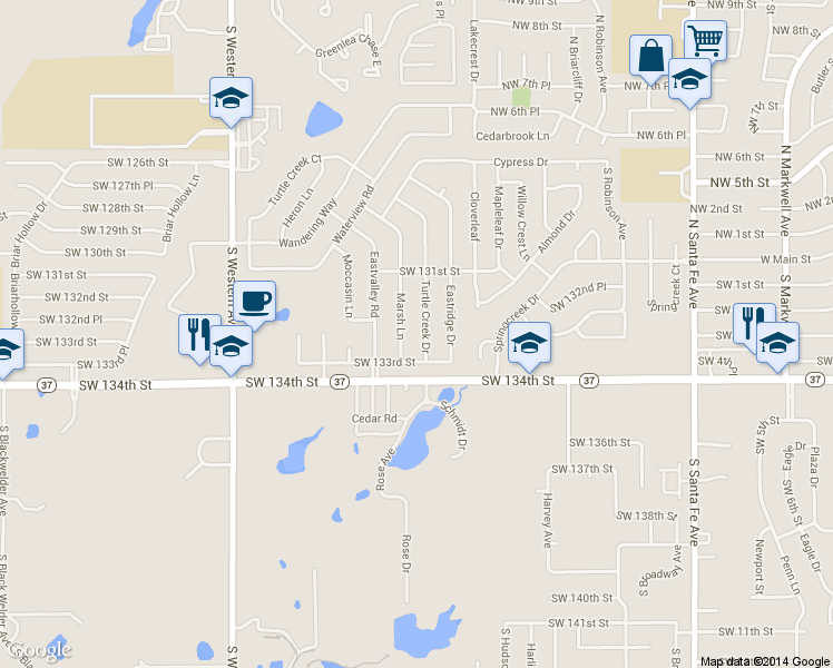 map of restaurants, bars, coffee shops, grocery stores, and more near 13309 Turtle Creek Drive in Oklahoma City
