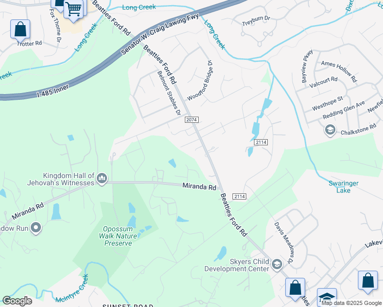 map of restaurants, bars, coffee shops, grocery stores, and more near 4004 Ranchview Lane in Charlotte
