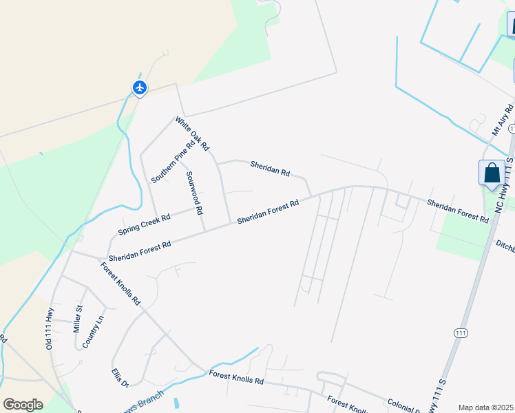 map of restaurants, bars, coffee shops, grocery stores, and more near 444 Sheridan Forest Road in Goldsboro