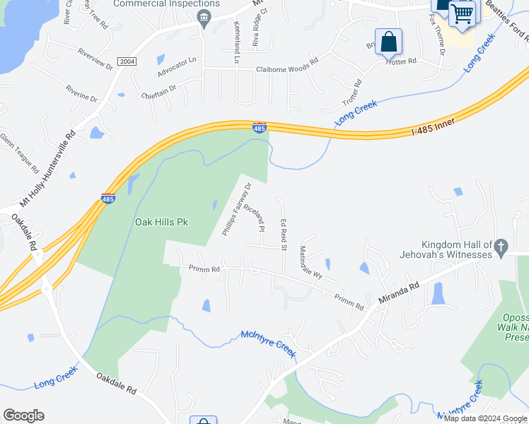 map of restaurants, bars, coffee shops, grocery stores, and more near 3908 Riceland Place in Charlotte