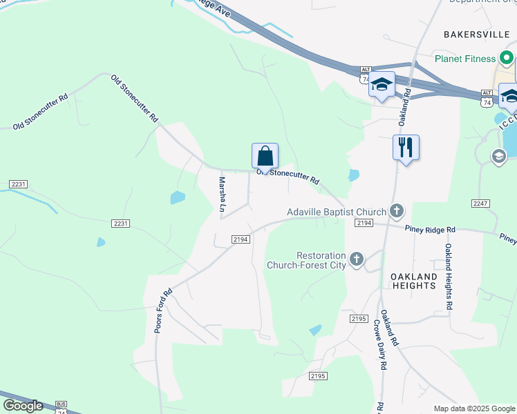 map of restaurants, bars, coffee shops, grocery stores, and more near 161 CC Hoyle Road in Rutherfordton
