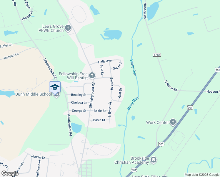 map of restaurants, bars, coffee shops, grocery stores, and more near 311 Saints Street in Dunn