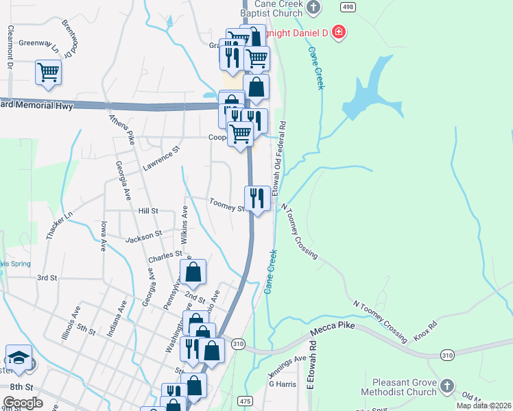map of restaurants, bars, coffee shops, grocery stores, and more near in Etowah