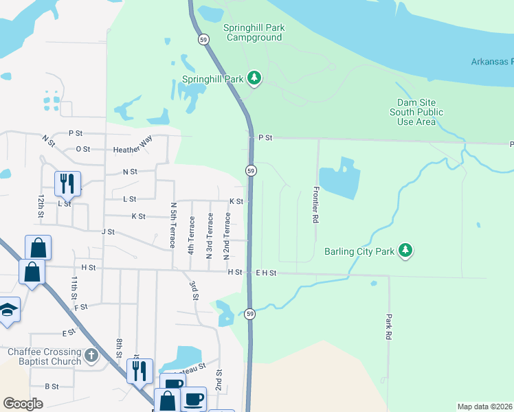 map of restaurants, bars, coffee shops, grocery stores, and more near 1137 Springhill Road in Barling