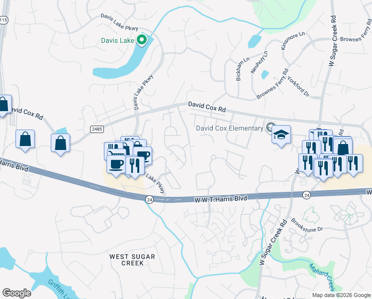 map of restaurants, bars, coffee shops, grocery stores, and more near 8352 Chaceview Court in Charlotte