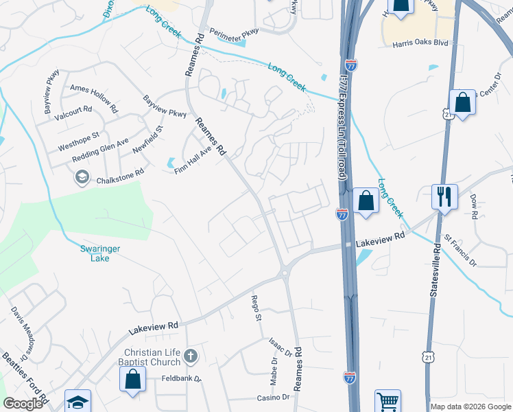 map of restaurants, bars, coffee shops, grocery stores, and more near in Charlotte