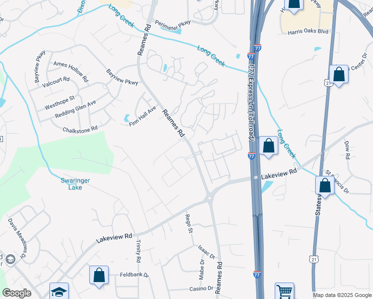 map of restaurants, bars, coffee shops, grocery stores, and more near 4135 Napa Oak Drive in Charlotte