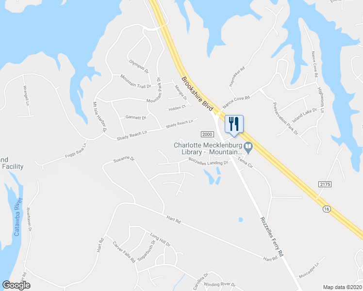 map of restaurants, bars, coffee shops, grocery stores, and more near 12720 Hennigan Place Lane in Charlotte