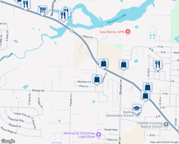 map of restaurants, bars, coffee shops, grocery stores, and more near 2209 K Street in Barling