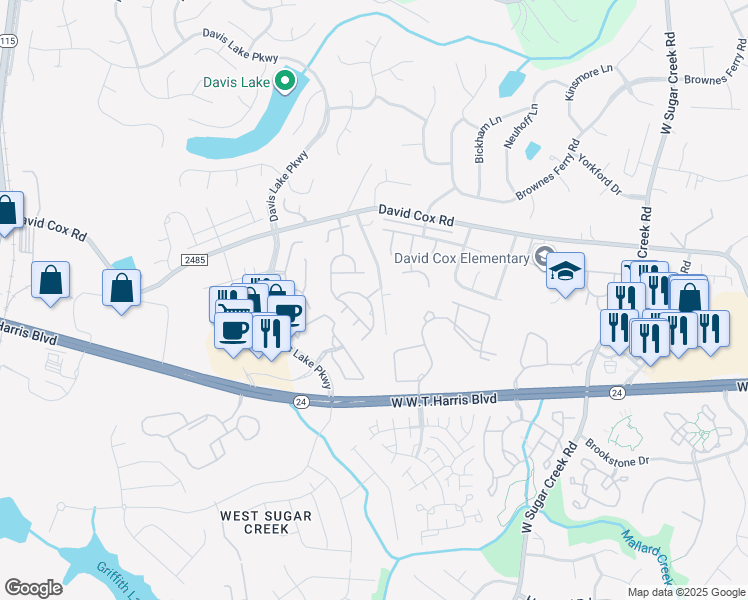 map of restaurants, bars, coffee shops, grocery stores, and more near 8352 Chaceview Court in Charlotte