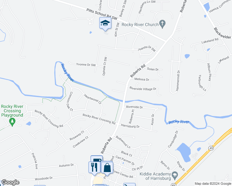 map of restaurants, bars, coffee shops, grocery stores, and more near 1023 Monitor Court Southwest in Concord