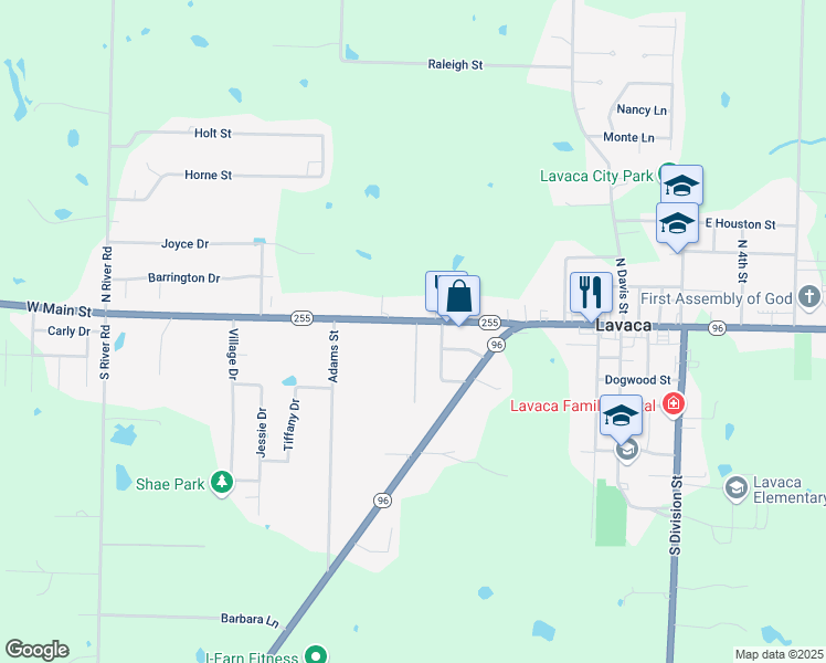 map of restaurants, bars, coffee shops, grocery stores, and more near 1313 West Main Street in Lavaca