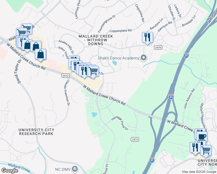 map of restaurants, bars, coffee shops, grocery stores, and more near in Charlotte