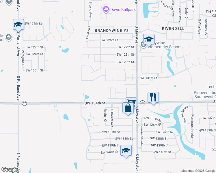 map of restaurants, bars, coffee shops, grocery stores, and more near 3209 Southwest 134th Street in Oklahoma City