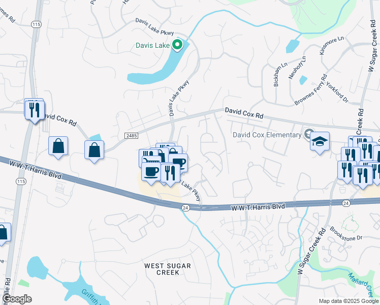 map of restaurants, bars, coffee shops, grocery stores, and more near 8506 University Station Circle in Charlotte