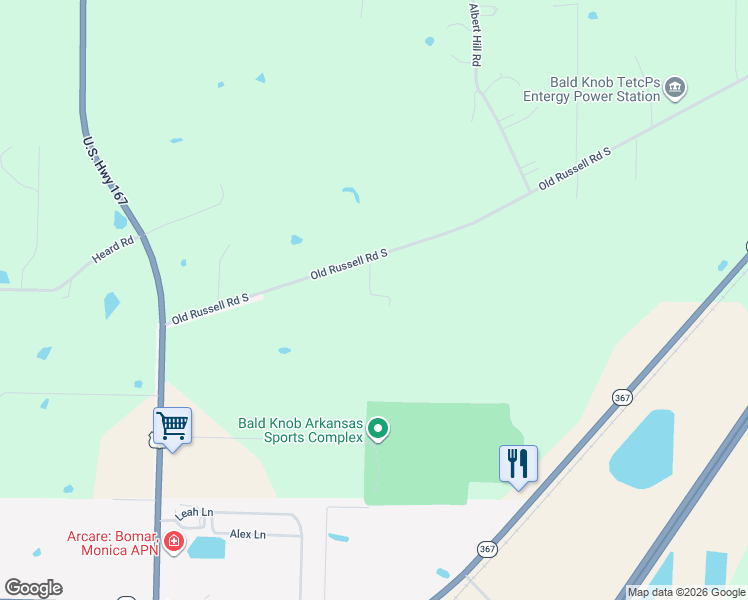 map of restaurants, bars, coffee shops, grocery stores, and more near 200 Old Russell Road South in Bald Knob