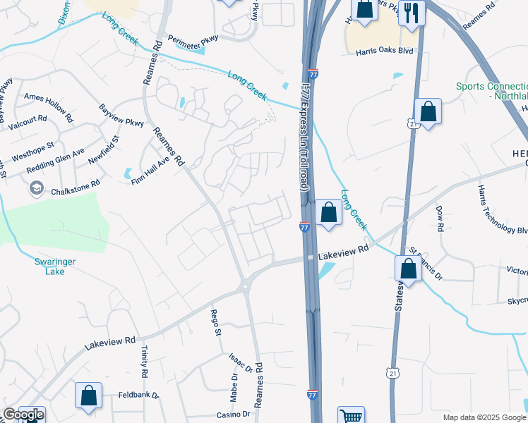 map of restaurants, bars, coffee shops, grocery stores, and more near 8816 Aspinwall Drive in Charlotte