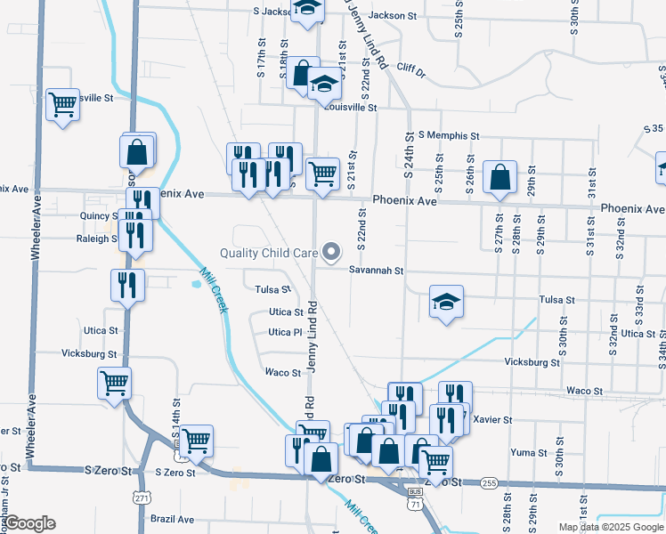 map of restaurants, bars, coffee shops, grocery stores, and more near 2018 Savannah St in Fort Smith