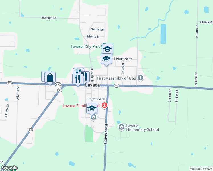 map of restaurants, bars, coffee shops, grocery stores, and more near in Lavaca