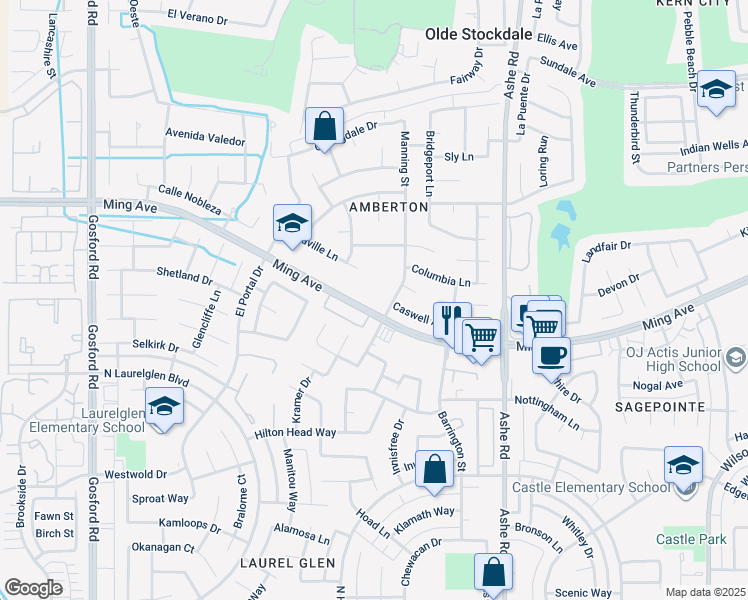 map of restaurants, bars, coffee shops, grocery stores, and more near 6901 Altaville Lane in Bakersfield