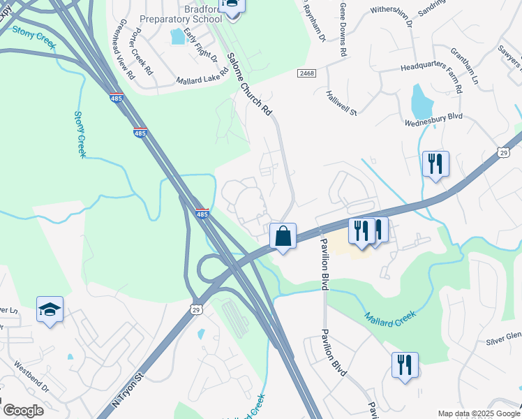 map of restaurants, bars, coffee shops, grocery stores, and more near 1815 Willow Haven Lane in Charlotte