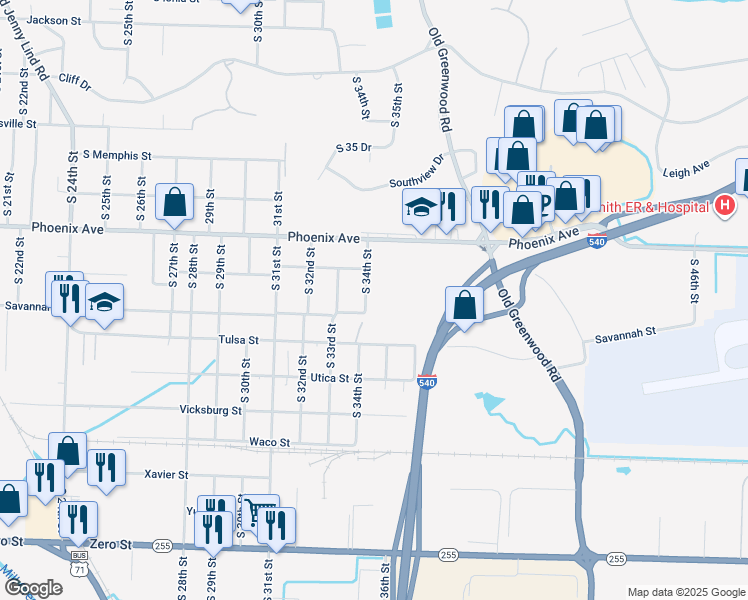 map of restaurants, bars, coffee shops, grocery stores, and more near 4811 South 34th Street in Fort Smith