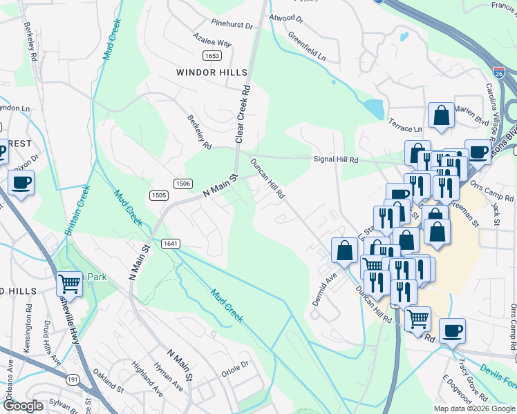map of restaurants, bars, coffee shops, grocery stores, and more near 98 Harriet Lane in Hendersonville