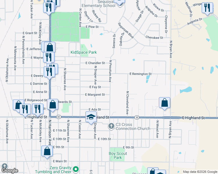 map of restaurants, bars, coffee shops, grocery stores, and more near 1007 North Pesotum Avenue in Shawnee