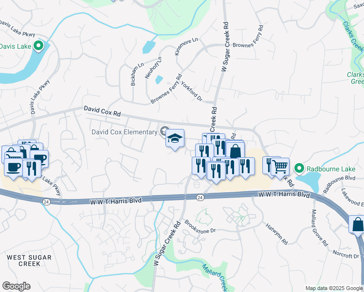 map of restaurants, bars, coffee shops, grocery stores, and more near 5012 Feathergrass Drive in Charlotte
