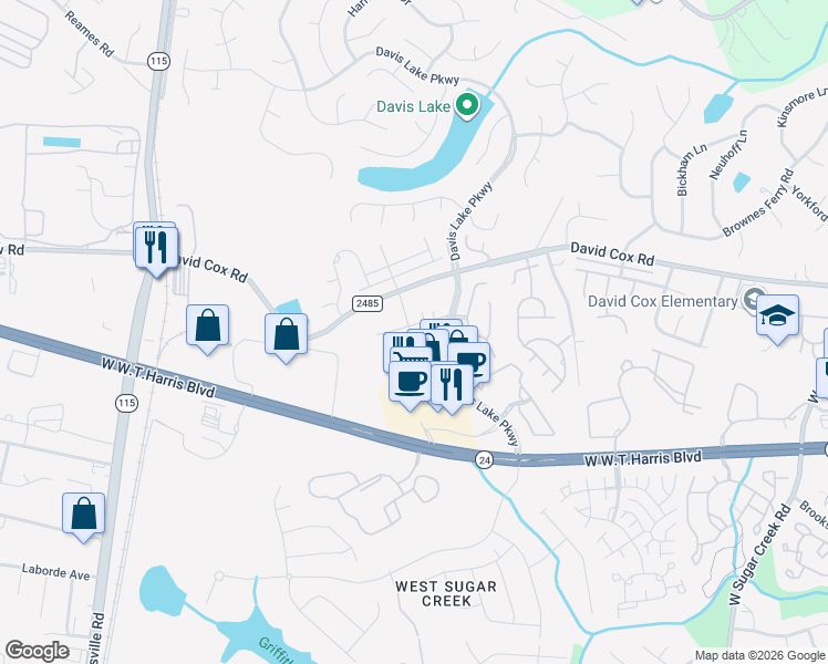 map of restaurants, bars, coffee shops, grocery stores, and more near in Charlotte