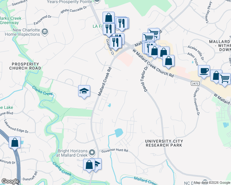 map of restaurants, bars, coffee shops, grocery stores, and more near 2835 Alexander Road in Charlotte