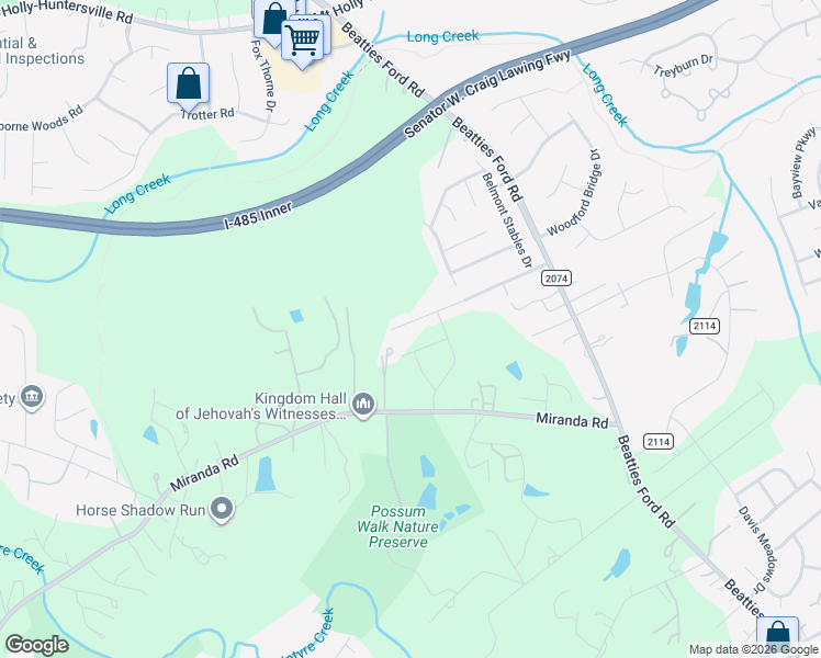 map of restaurants, bars, coffee shops, grocery stores, and more near 9230 Avery Meadows Drive in Charlotte