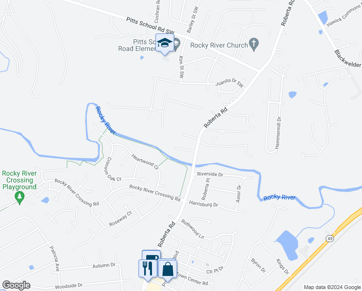 map of restaurants, bars, coffee shops, grocery stores, and more near 1026 Monitor Court Southwest in Concord