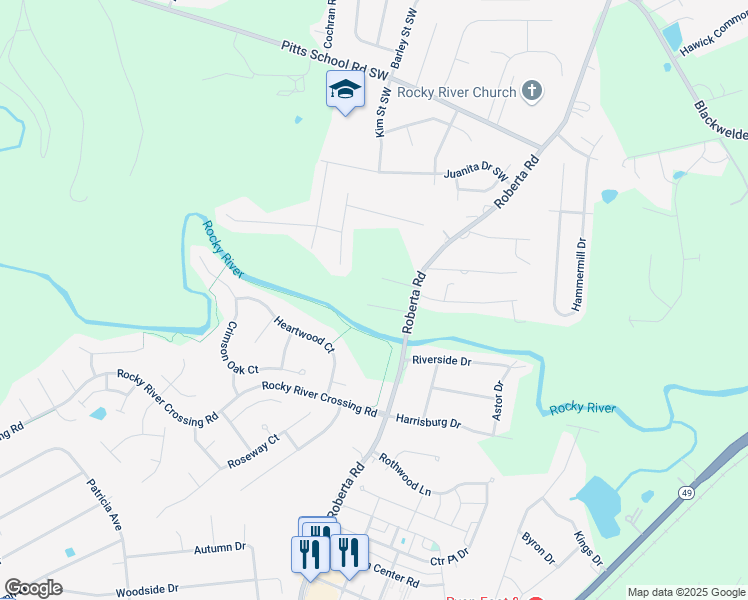 map of restaurants, bars, coffee shops, grocery stores, and more near 1030 Monitor Court Southwest in Concord