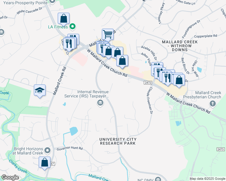 map of restaurants, bars, coffee shops, grocery stores, and more near 10714 David Taylor Drive in Charlotte