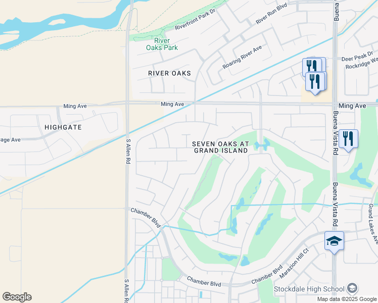 map of restaurants, bars, coffee shops, grocery stores, and more near 12308 Thornwood Drive in Bakersfield