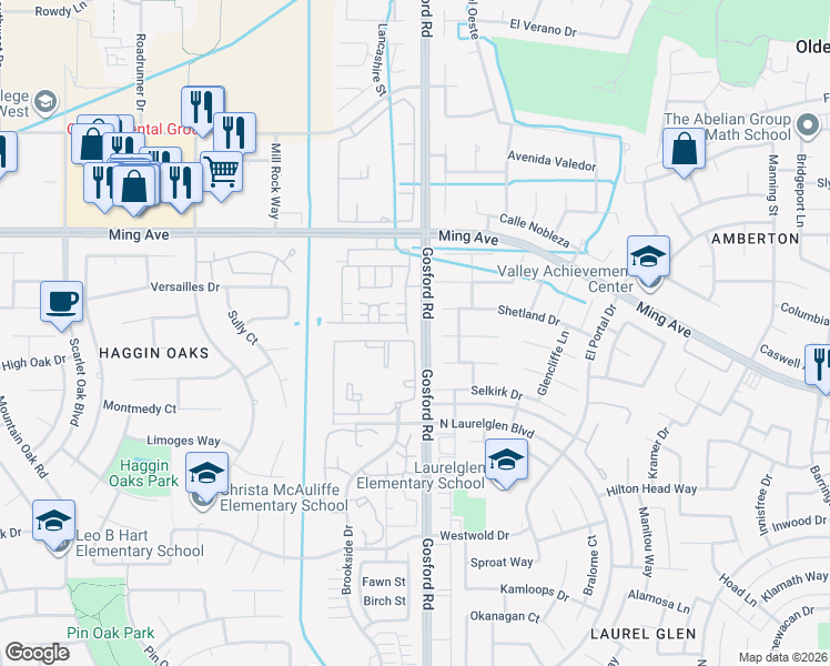map of restaurants, bars, coffee shops, grocery stores, and more near 2004 Holt Rinehart Avenue in Bakersfield