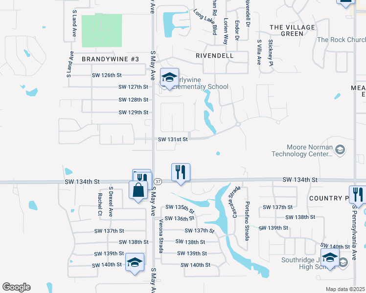 map of restaurants, bars, coffee shops, grocery stores, and more near 2808 Southwest 130th Street in Oklahoma City