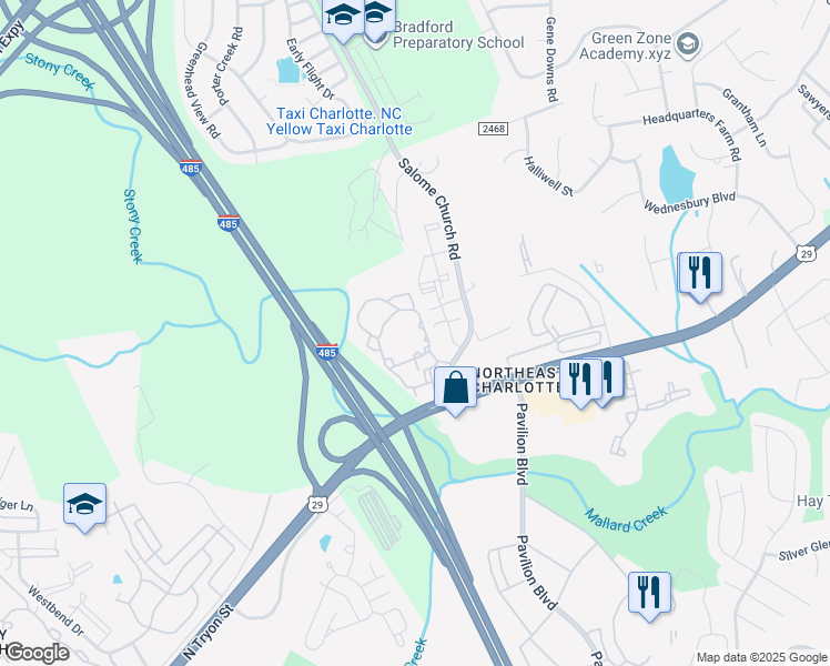 map of restaurants, bars, coffee shops, grocery stores, and more near 1815 Willow Haven Lane in Charlotte