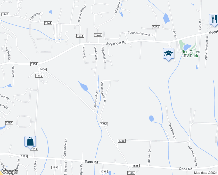 map of restaurants, bars, coffee shops, grocery stores, and more near 255 Locust Creek Lane in Hendersonville