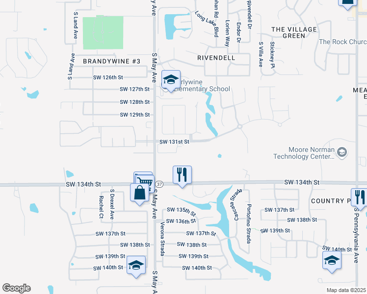 map of restaurants, bars, coffee shops, grocery stores, and more near 2800 Southwest 131st Street in Oklahoma City