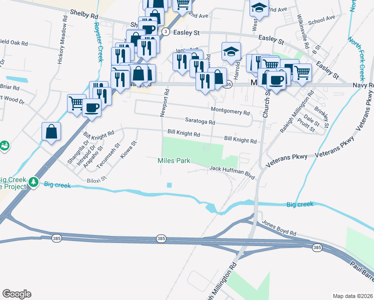 map of restaurants, bars, coffee shops, grocery stores, and more near 7714 Newport Road in Millington
