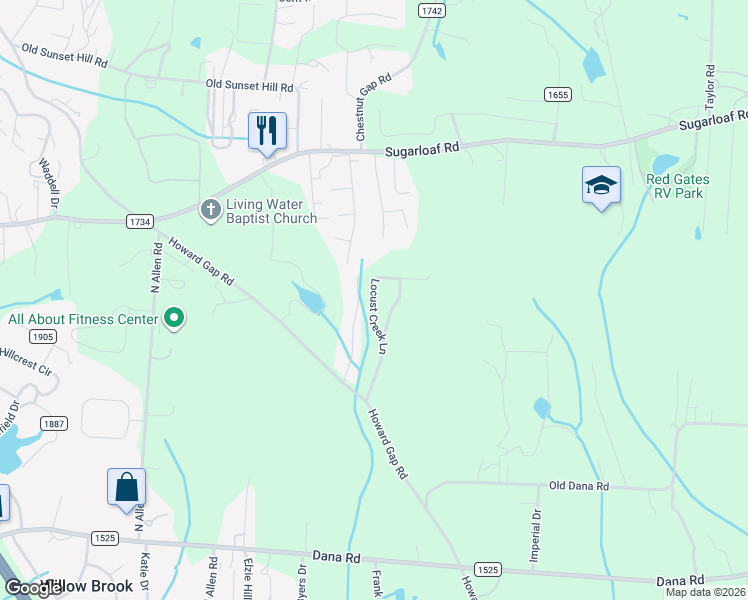 map of restaurants, bars, coffee shops, grocery stores, and more near 255 Locust Creek Lane in Hendersonville